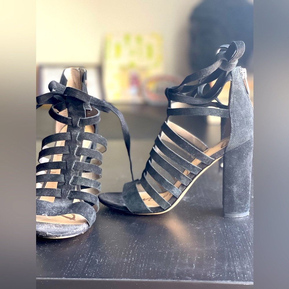 SAM EDELMAN | BLACK CHUNKY HEEL LACE UP SANDALS